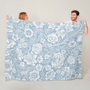 Couverture Polaire Motif botanique floral blanc