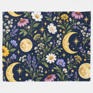 Couverture Polaire Motif botanique sans couture de Lune Céleste & Fle