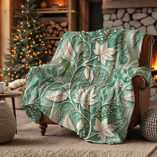 Couverture Polaire Motif botanique vintage vert pastel beige (Créateur téléchargé)
