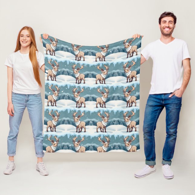 Couverture Polaire Motif Brown Elk (En situation)