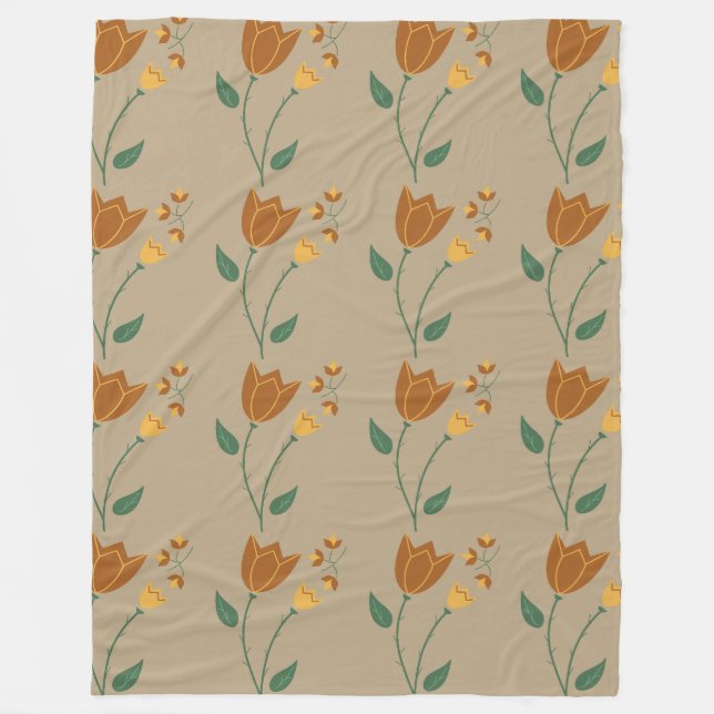 Couverture Polaire motif Brown orange floral (Devant)