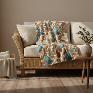 Couverture Polaire Motif Cacao Turquoise Brun Doré