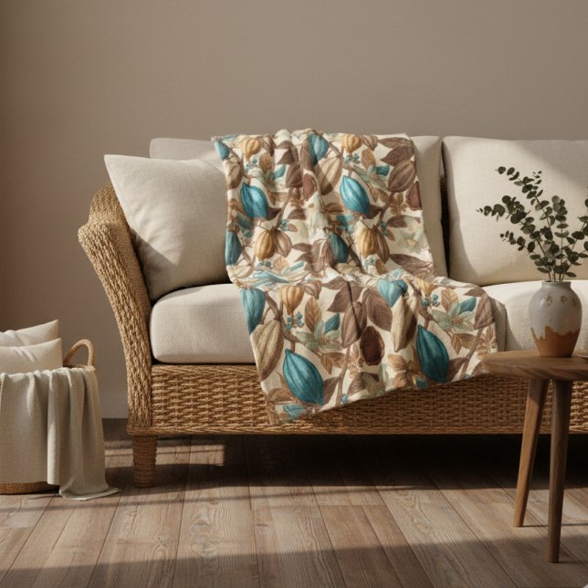Couverture Polaire Motif Cacao Turquoise Brun Doré (Créateur téléchargé)