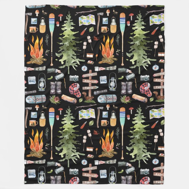 Couverture Polaire Motif Camping Cute | Illustrations aquarelle (Devant)