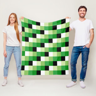 Couverture Polaire Motif carré vert et blanc
