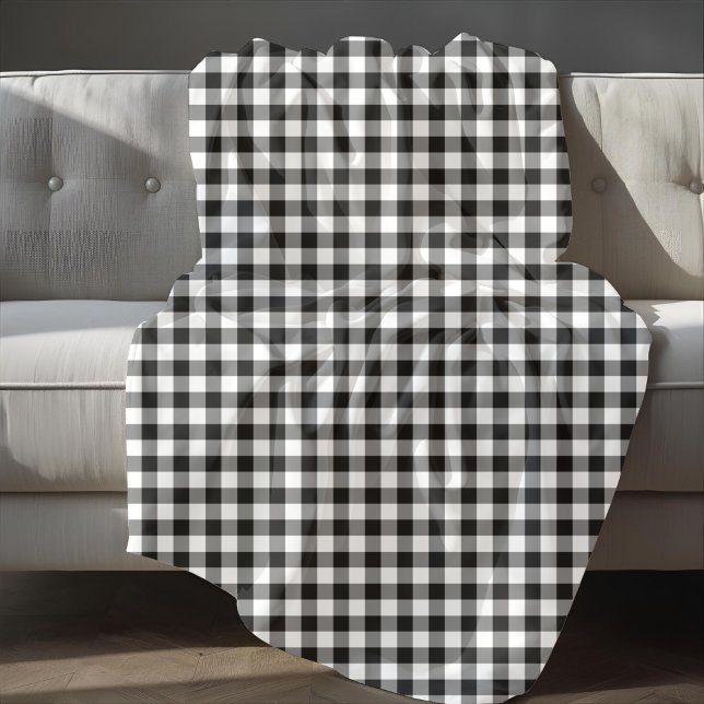 Couverture Polaire Motif carreaux noir et blanc rustique (Rustic Black And White Plaid Pattern Fleece Blanket)