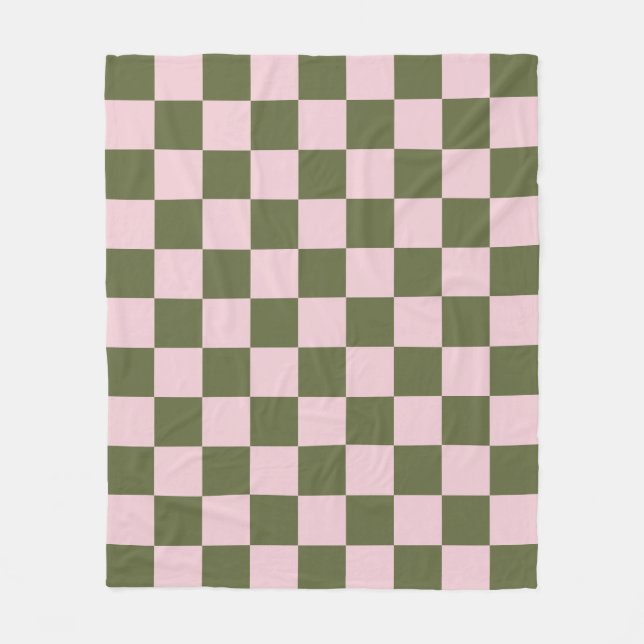 Couverture Polaire Motif carreaux rose simple et vert olive (Devant)