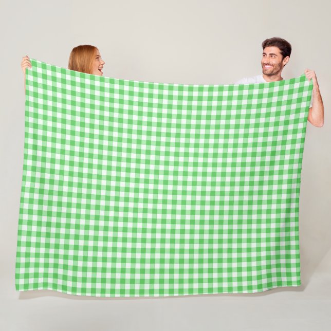 Couverture Polaire Motif carreaux vichy verts classiques (En situation)