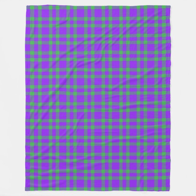Couverture Polaire Motif carreaux violet vert (Devant)