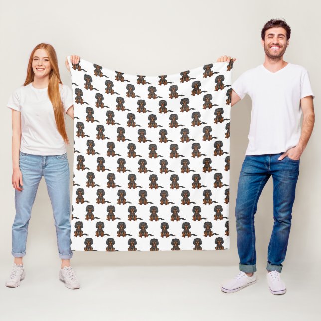 Couverture Polaire Motif Cavalier King Charles Spaniel noir et feu (En situation)