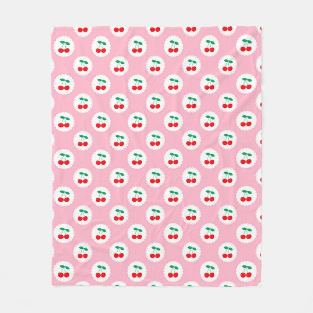 Couverture Polaire Motif Cerise – Cadeau & Décoration Rétro aux Fruit (Devant)