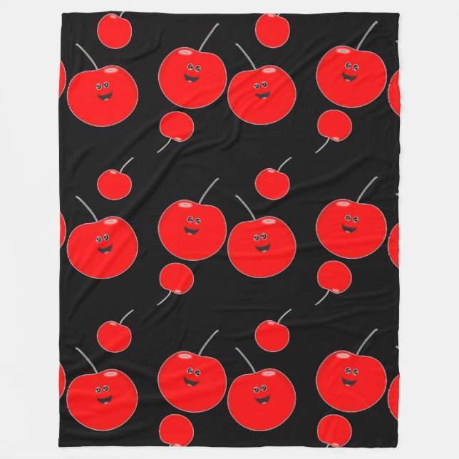 Couverture Polaire Motif cerise rouge et noire (Devant)