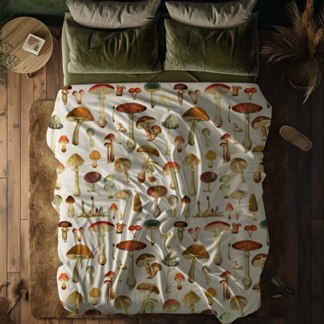 Couverture Polaire Motif champignon vintage (In situ)
