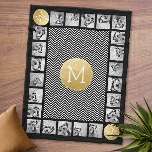 Couverture Polaire Motif Chevron noir et blanc Monogramme 11 Photo