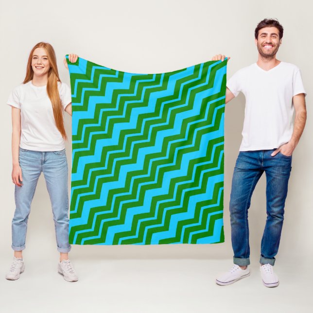 Couverture Polaire Motif chevron zigzag bleu vert (En situation)