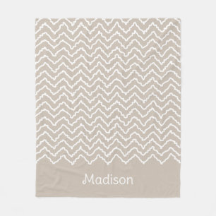 Couverture Polaire Motif Chevron Zigzag Ondulé Beige Et Blanc