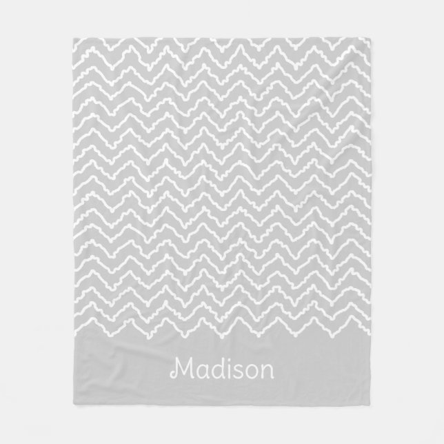 Couverture Polaire Motif chevron zigzag ondulé gris et blanc (Devant)