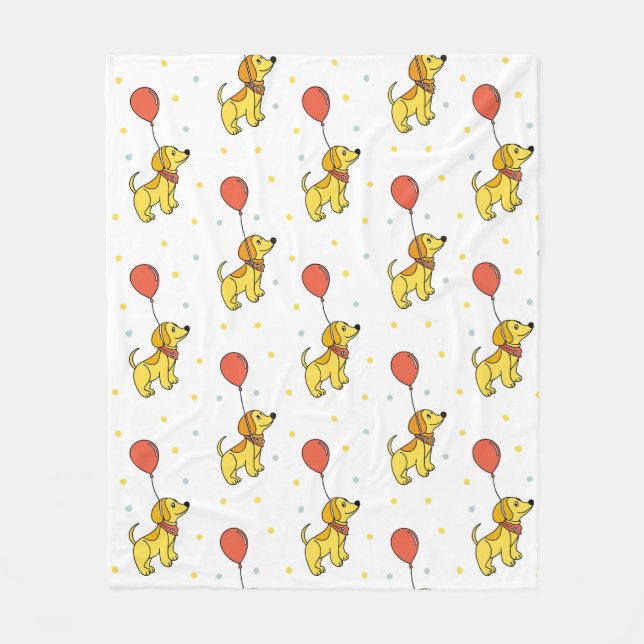 Couverture Polaire Motif Chiens Joyeux avec Ballons (Devant)