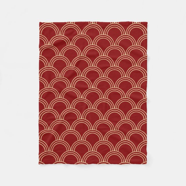 Couverture Polaire Motif chinois traditionnel rouge et or (Devant)