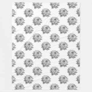 Couverture Polaire Motif Chrysanthemum - Monochrome sur blanc