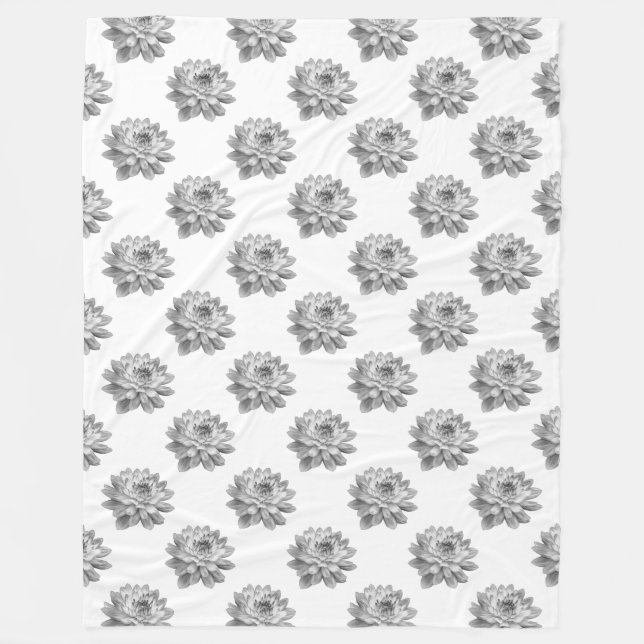 Couverture Polaire Motif Chrysanthemum - Monochrome sur blanc (Devant)
