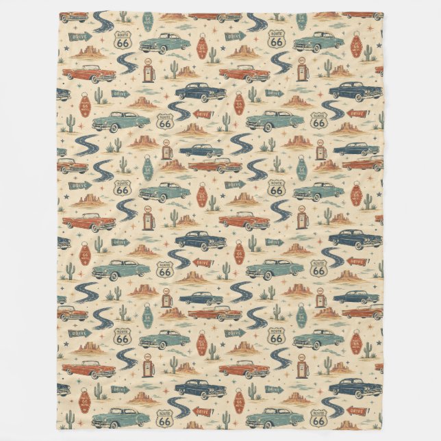 Couverture Polaire Motif Circuit 66 Voitures Classiques Road Trip Dés (Devant)