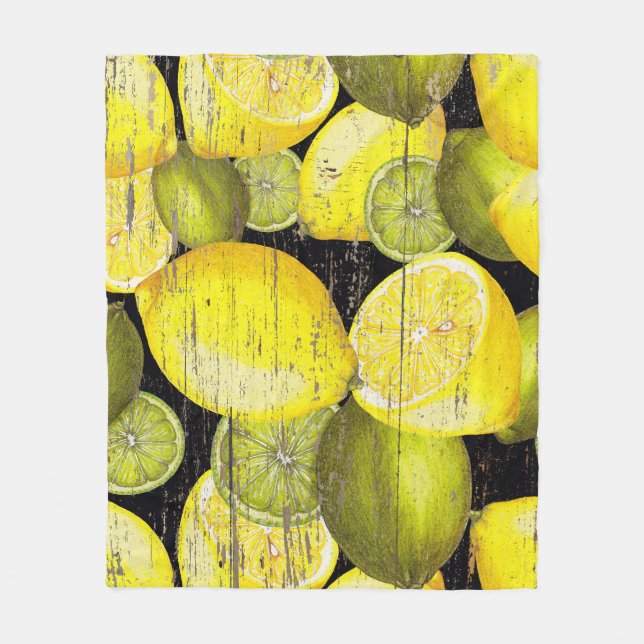 Couverture Polaire Motif citron : Bois tiré à la main. (Devant)