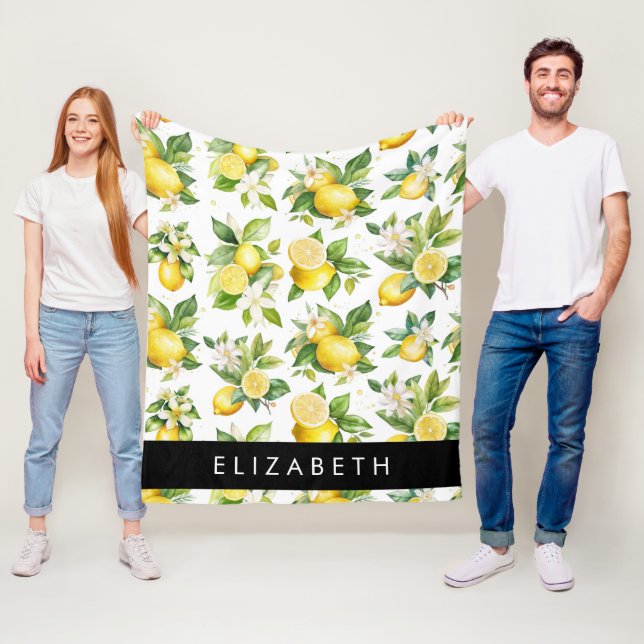 Couverture Polaire Motif citron, Fleurs de citron, Feuilles, Votre No (En situation)