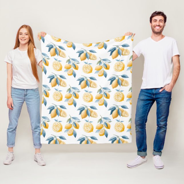 Couverture Polaire Motif Citron Méditerranéen Bleu  (En situation)