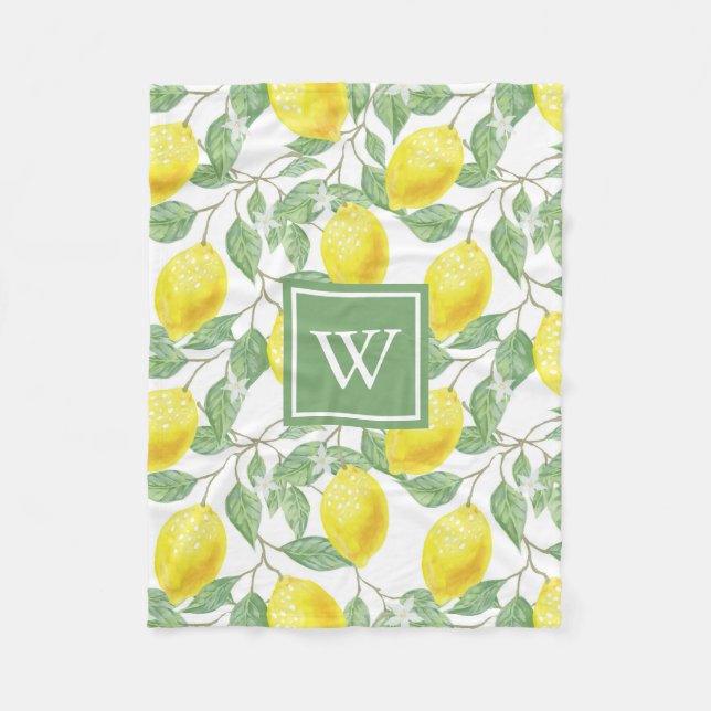 Couverture Polaire Motif Citron Monogramme Vert (Devant)