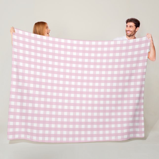 Couverture Polaire Motif Classique à Carreaux Rose et Blanc Gingham  (En situation)