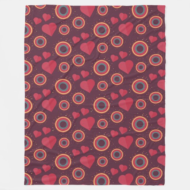 Couverture Polaire Motif Coeurs et cercles rétro (Devant)