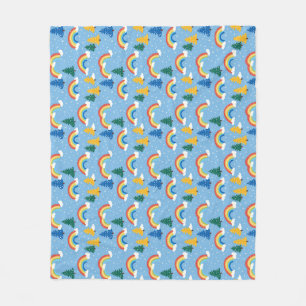 Couverture Polaire Motif coloré avec arcs-en-ciel et arbres
