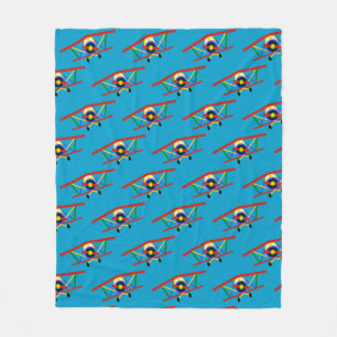 Couverture Polaire Motif coloré d'avion sur le bleu
