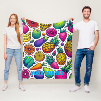 Couverture Polaire Motif Coloré de Fruits et Légumes 