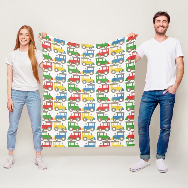 Couverture Polaire Motif coloré des petits trains (En situation)