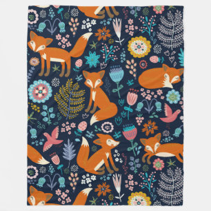 Couverture Polaire Motif coloré Fleurs et Renards