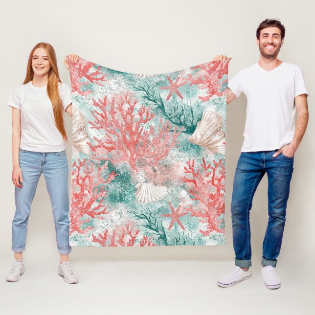 Couverture Polaire Motif coquillage côtier boho (En situation)