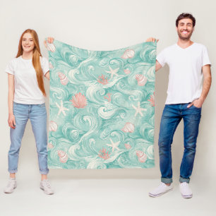 Couverture Polaire Motif Coquillages et Vagues Océaniques (3)