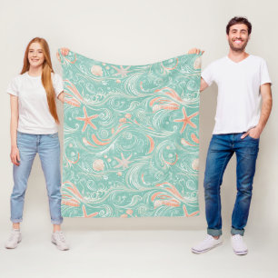 Couverture Polaire Motif Coquillages et Vagues Océaniques (4)