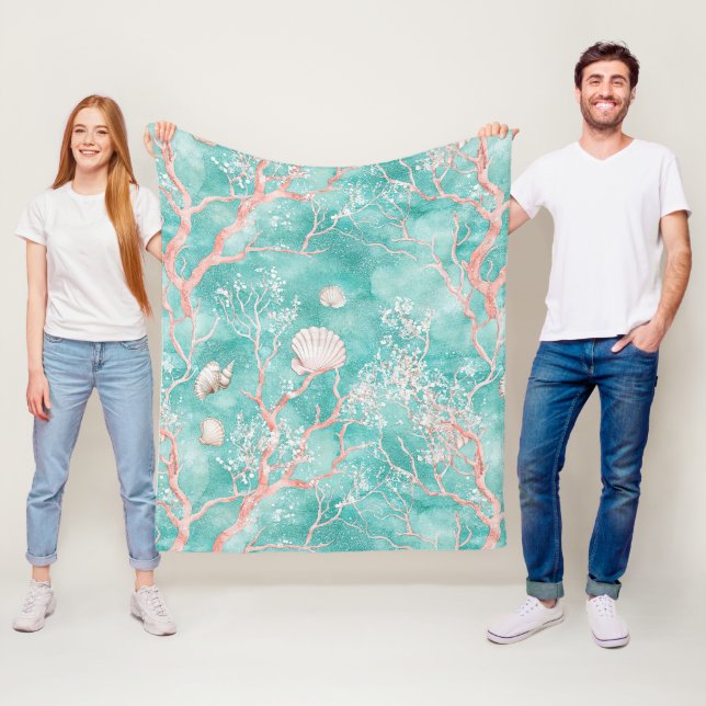 Couverture Polaire Motif Corail Côtier Luxueux (En situation)