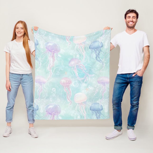 Couverture Polaire Motif côtier de méduses d'été (En situation)