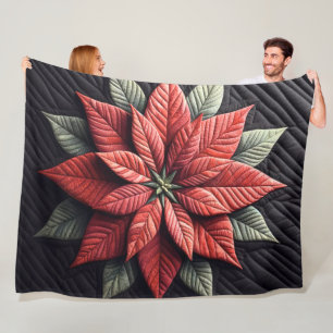 Couverture Polaire Motif courbé Poinsettia Noir