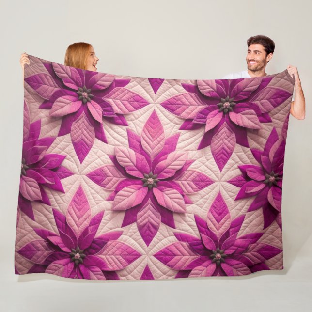 Couverture Polaire Motif courbé Poinsettia rose (En situation)
