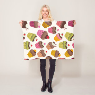 Couverture Polaire Motif Cupcake, Motif Muffin, Chocolat, Cœurs