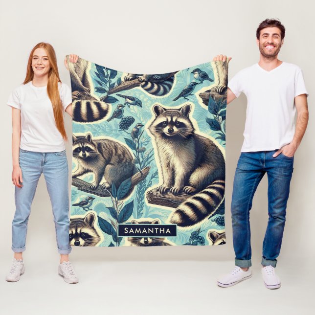 Couverture Polaire Motif Cute Racoon (En situation)