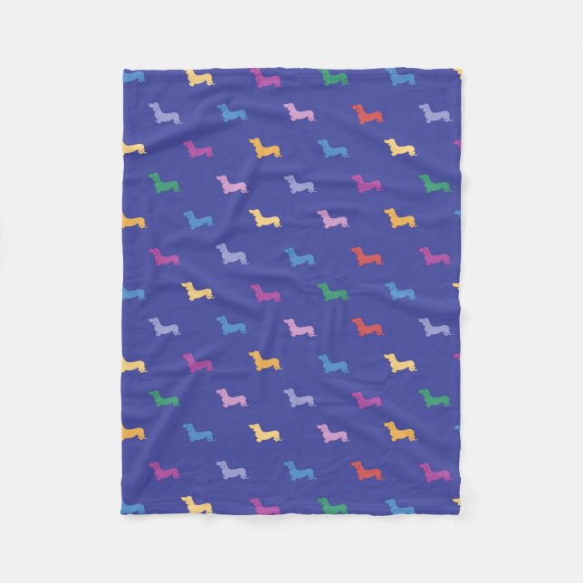 Couverture Polaire Motif Dachshunds Colorés Bleu (Devant)