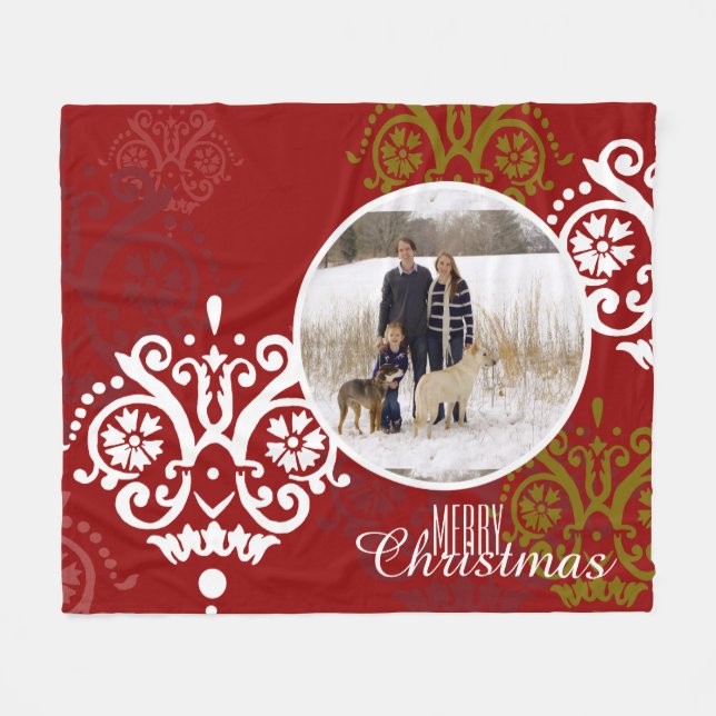 Couverture Polaire Motif Damas photo Noël (Devant (Horizontal))