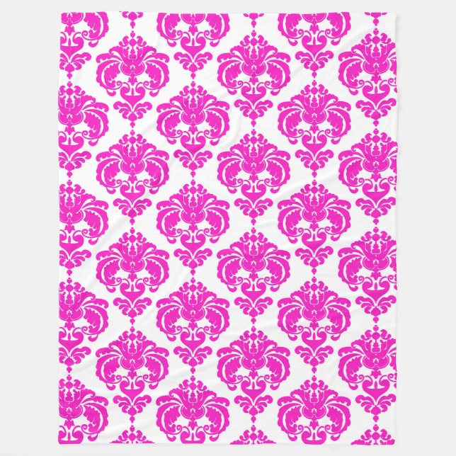 Couverture Polaire Motif Damas rose et blanc Chic élégant tendance (Devant)