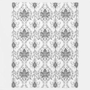 Couverture Polaire Motif Damask blanc et gris